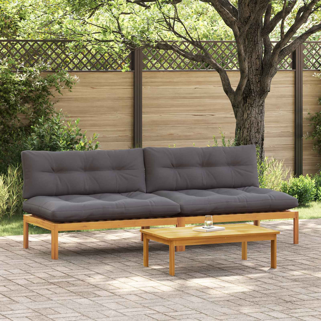 vidaXL Unidad Sofá Medio 2 uds. Gris Natural y Oscuro Madera de acacia