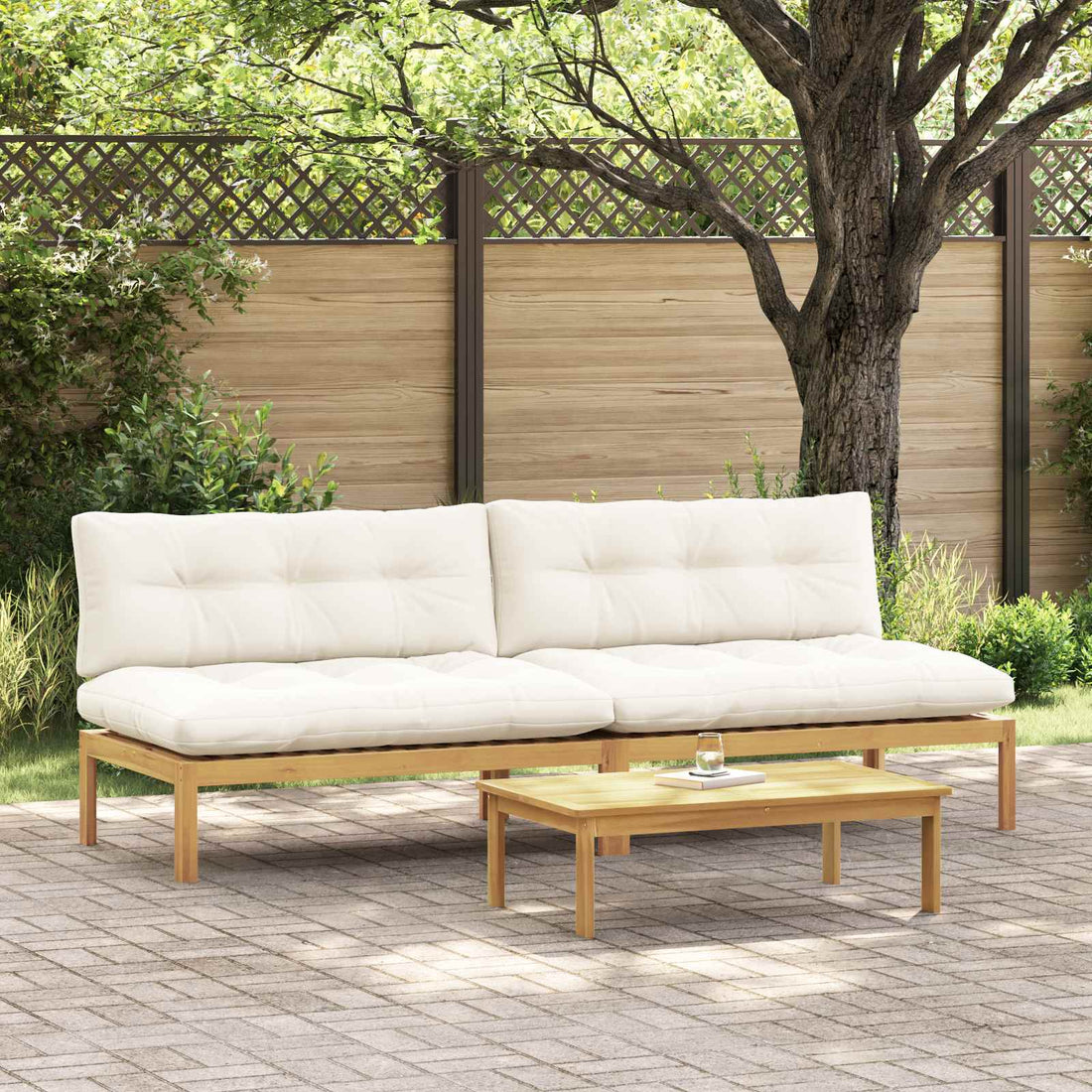 vidaXL Unidad Sofá Medio Acacia Claro y Crema Madera de acacia