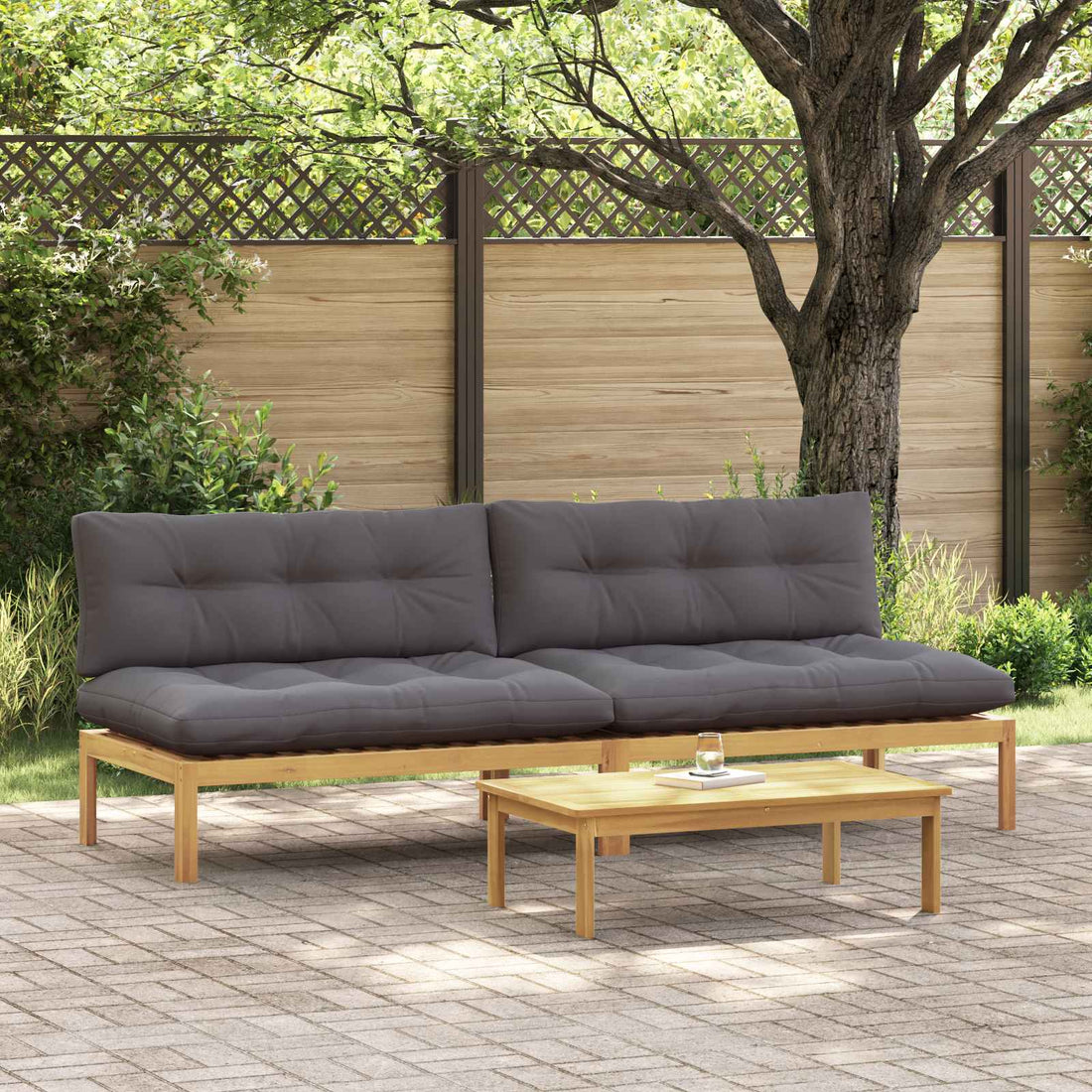 vidaXL Unidad Sofá Medio Acacia Claro y Gris Oscuro Madera de acacia