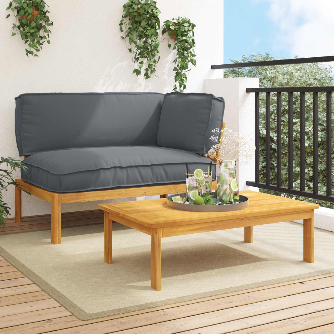 vidaXL Juego de Sofá 2 uds. Antracita Madera de Acacia Sólida