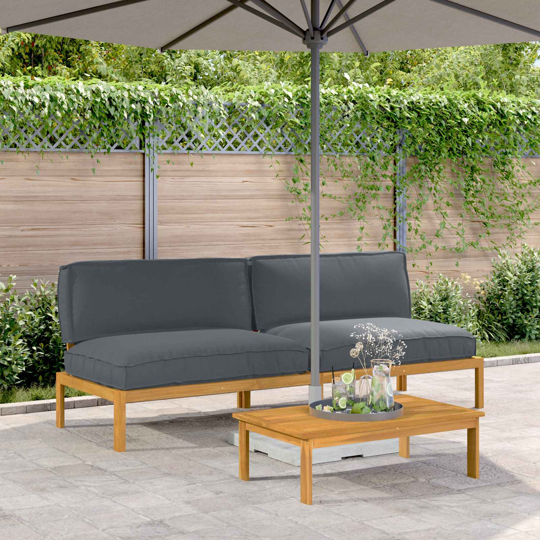 vidaXL Juego de Sofá 2 uds. Antracita Madera de Acacia Sólida
