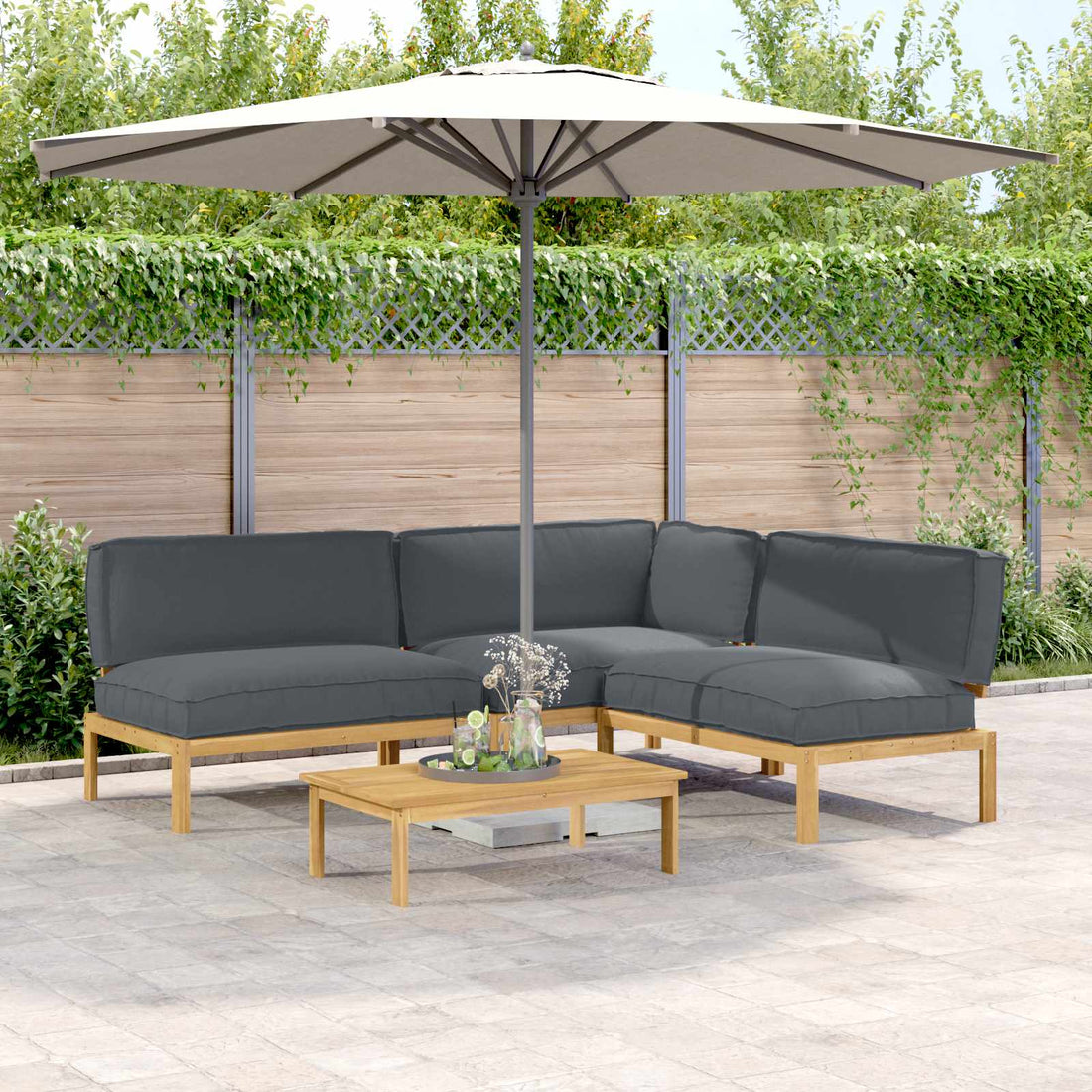 vidaXL Juego de Sofá 4 uds. Antracita Madera de Acacia Sólida