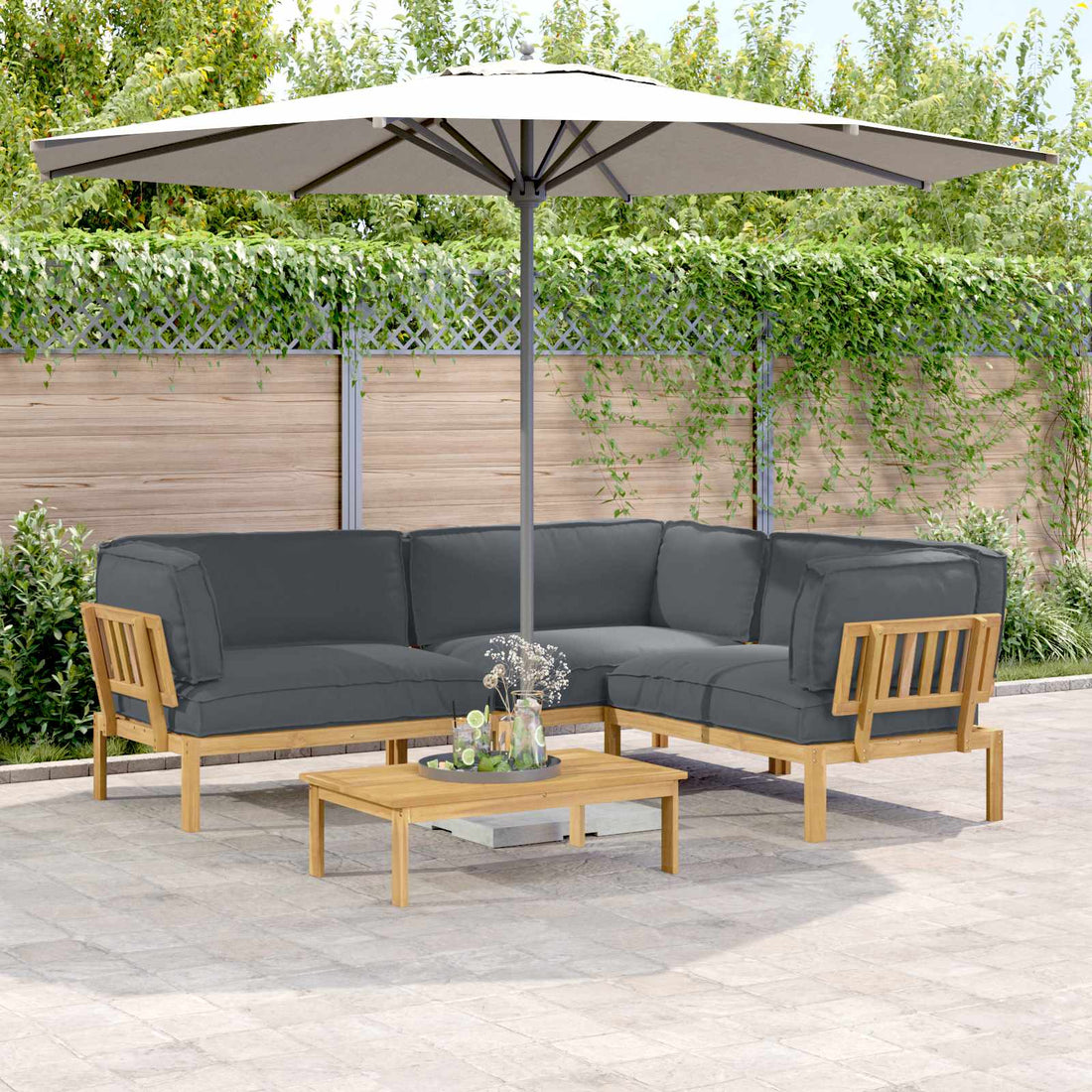 vidaXL Juego de Sofá 4 uds. Antracita Madera de Acacia Sólida