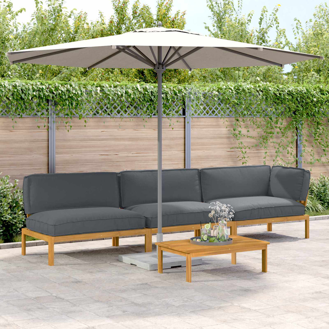 vidaXL Juego de Sofá 4 uds. Antracita Madera de Acacia Sólida