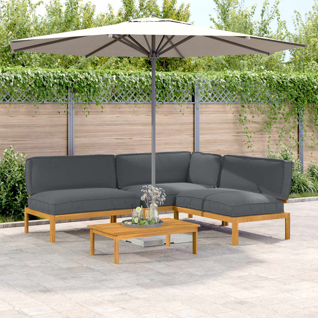 vidaXL Juego de Sofá 4 uds. Antracita Madera de Acacia Sólida