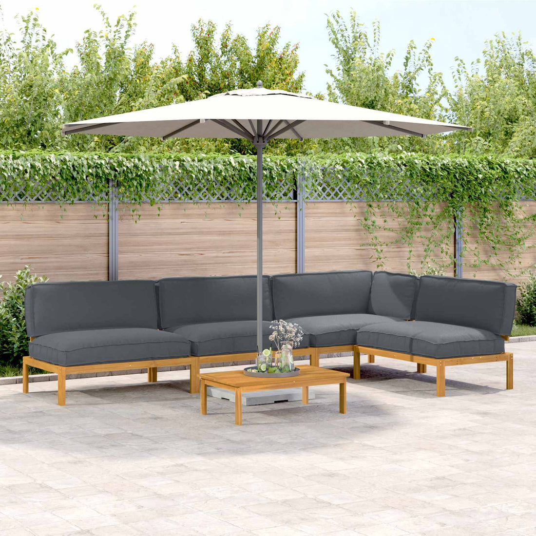 vidaXL Juego de Sofá 5 uds. Antracita Madera de Acacia Sólida
