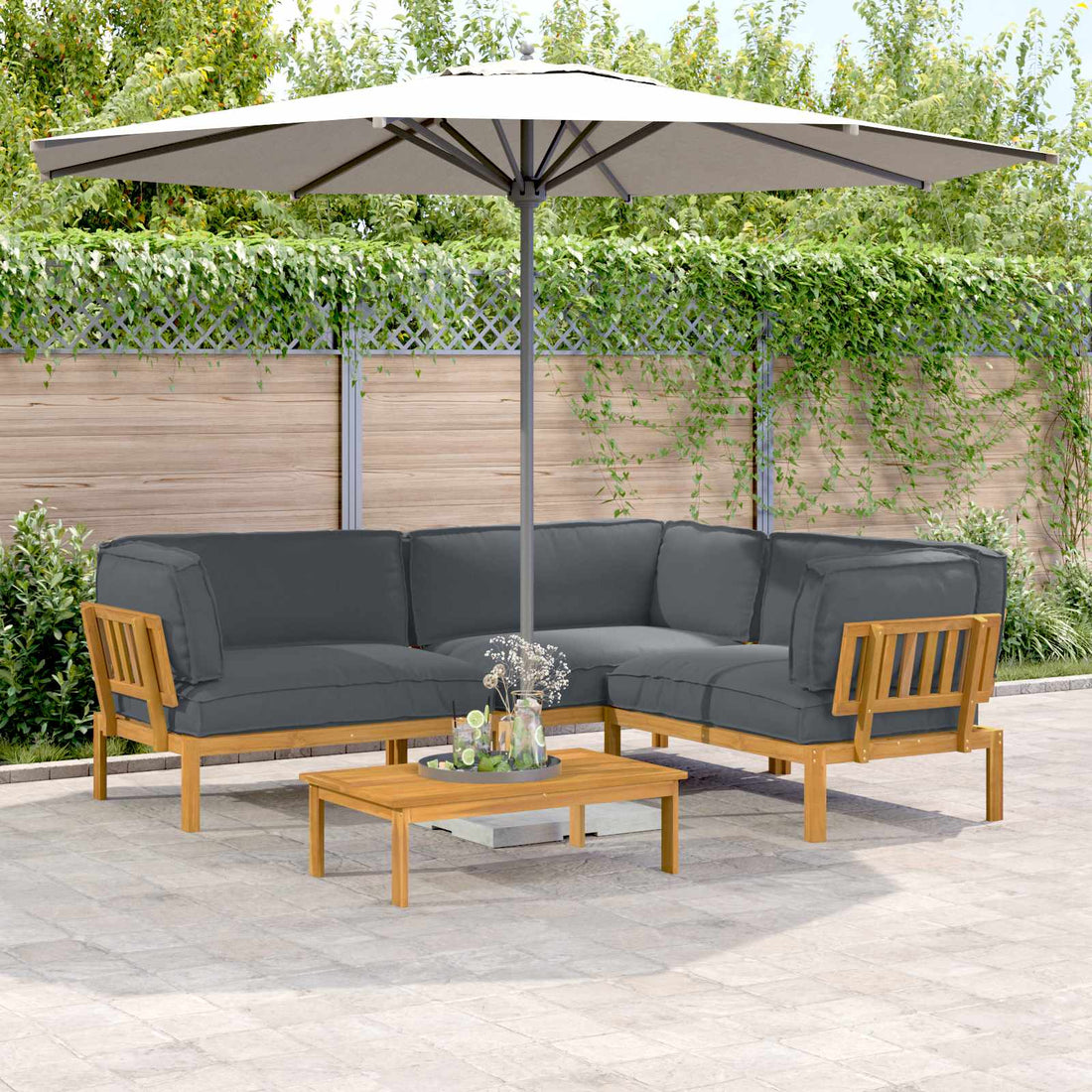 vidaXL Juego de Sofá 4 uds. Antracita Madera de Acacia Sólida