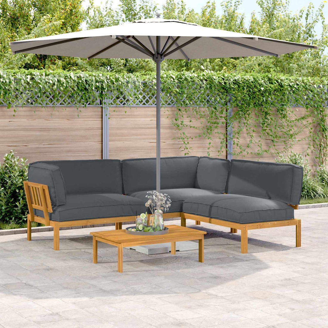 vidaXL Juego de Sofá 4 uds. Antracita Madera de Acacia Sólida