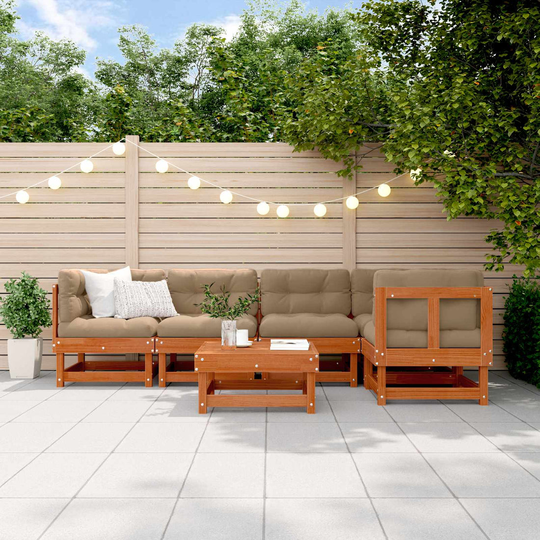 vidaXL Conjunto de Sofás de Jardín 6 uds. Marrón Cera