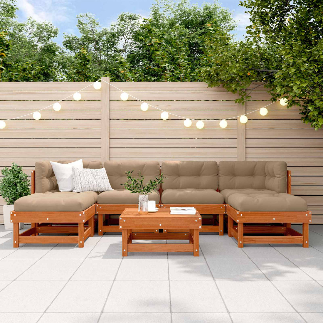 vidaXL Conjunto de Sofás de Jardín 7 uds. Marrón Cera