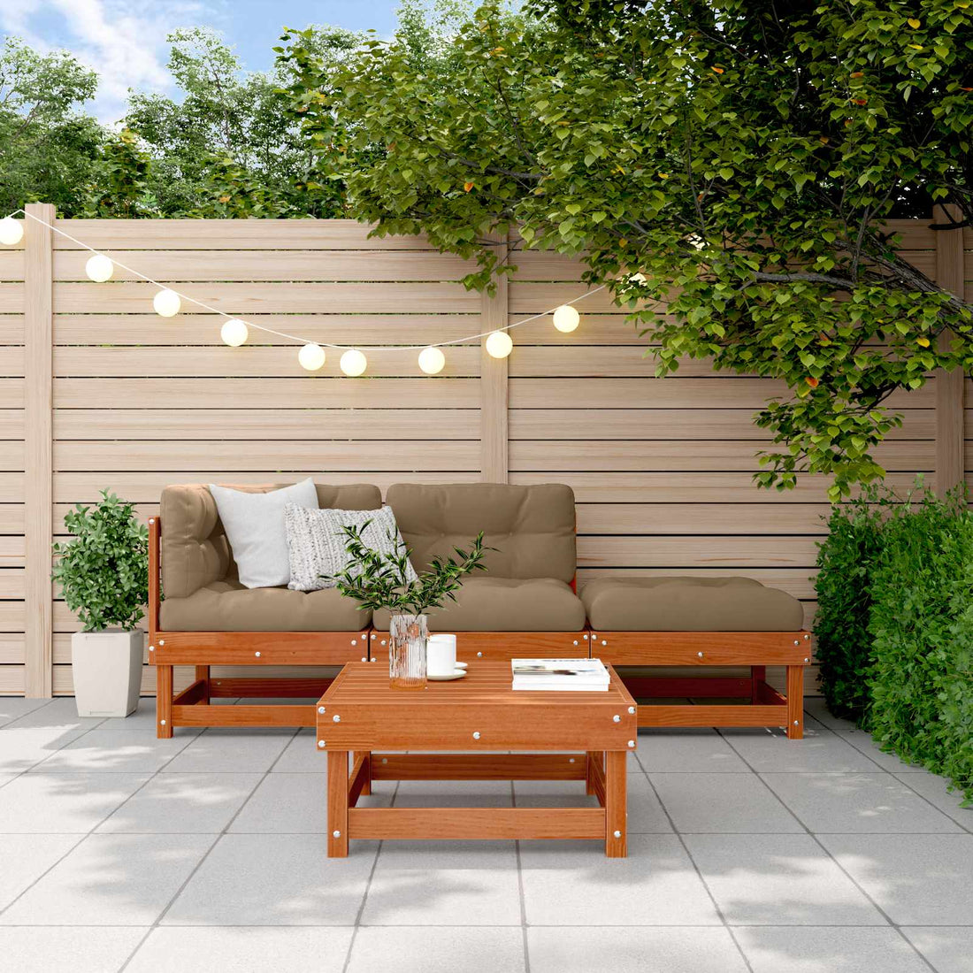 vidaXL Conjunto de Sofás de Jardín 4 uds. Marrón Cera