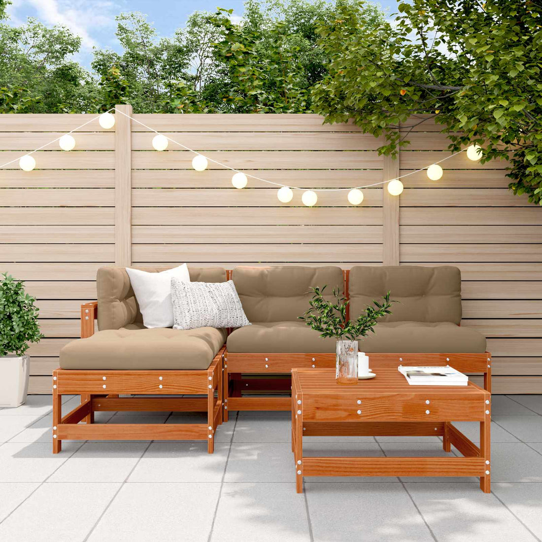 vidaXL Conjunto de Sofás de Jardín 5 uds. Marrón Cera