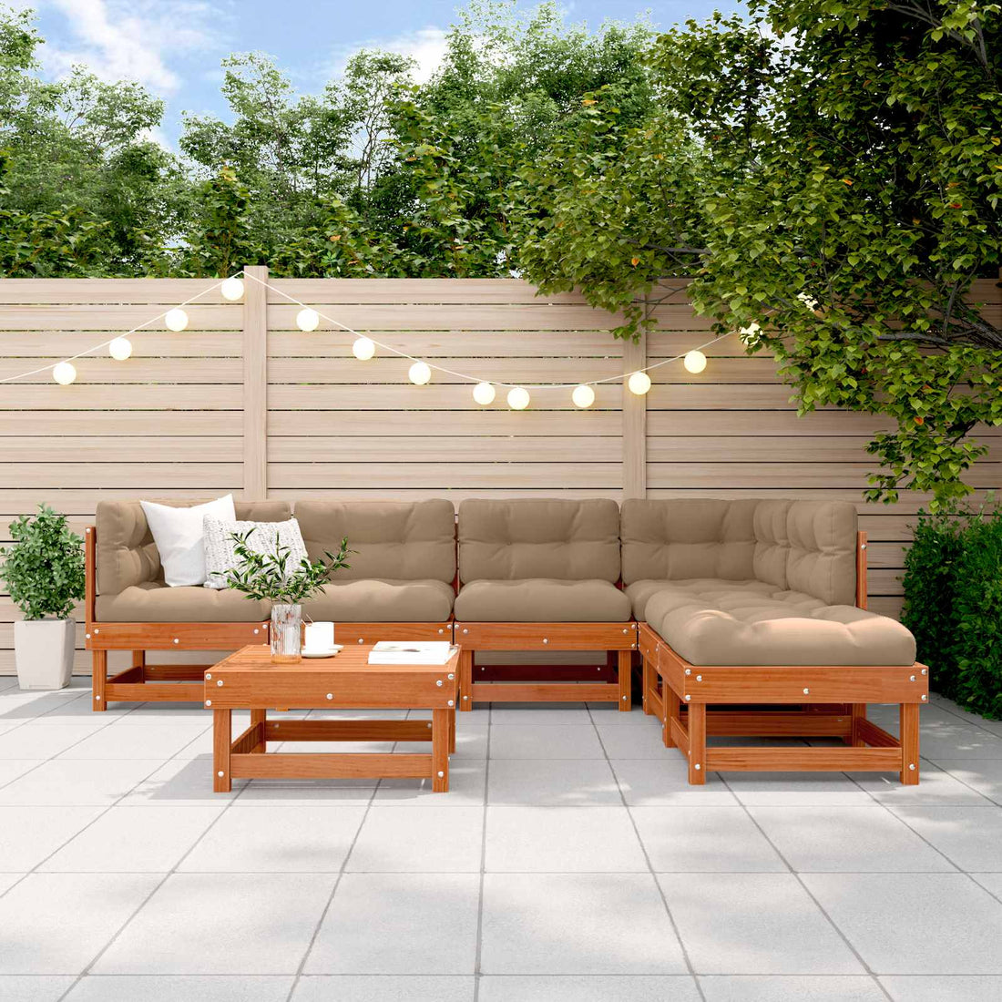 vidaXL Conjunto de Sofás de Jardín 7 uds. Marrón Cera