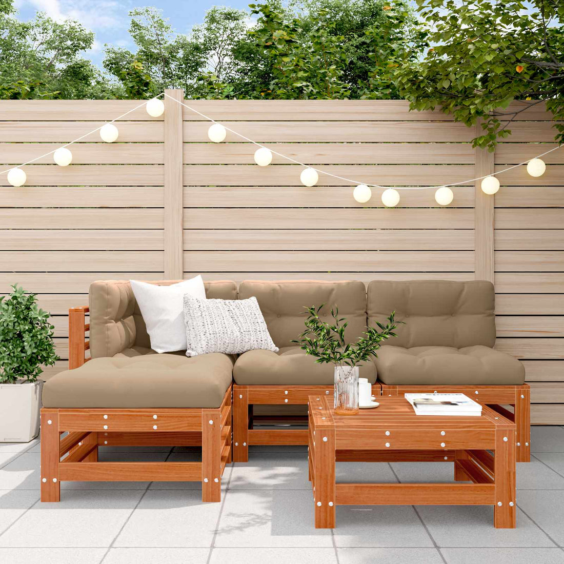 vidaXL Conjunto de Sofás de Jardín 5 uds. Marrón Cera