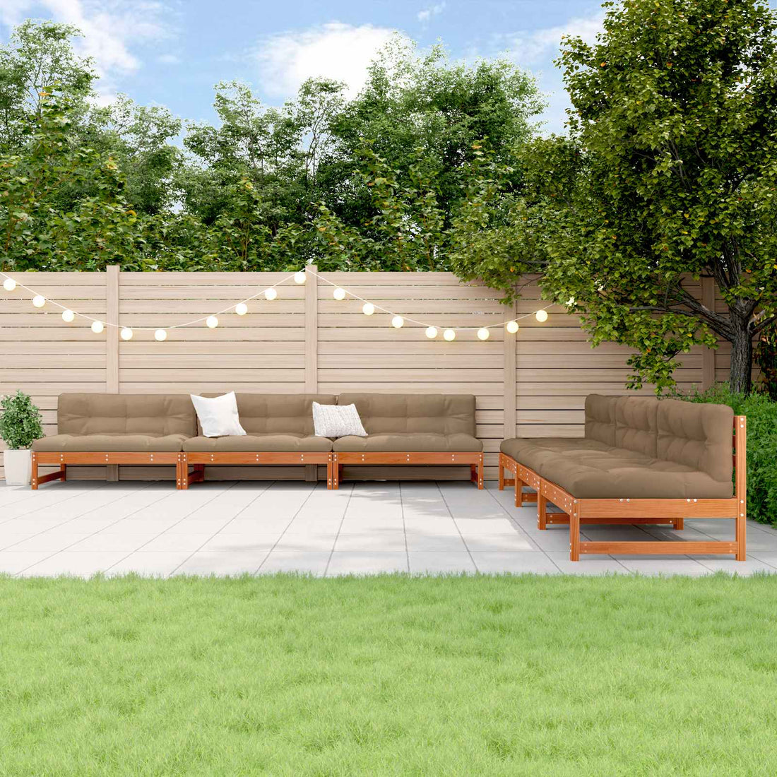 vidaXL Conjunto de Sofás de Jardín 6 uds. Marrón Cera Pino macizo