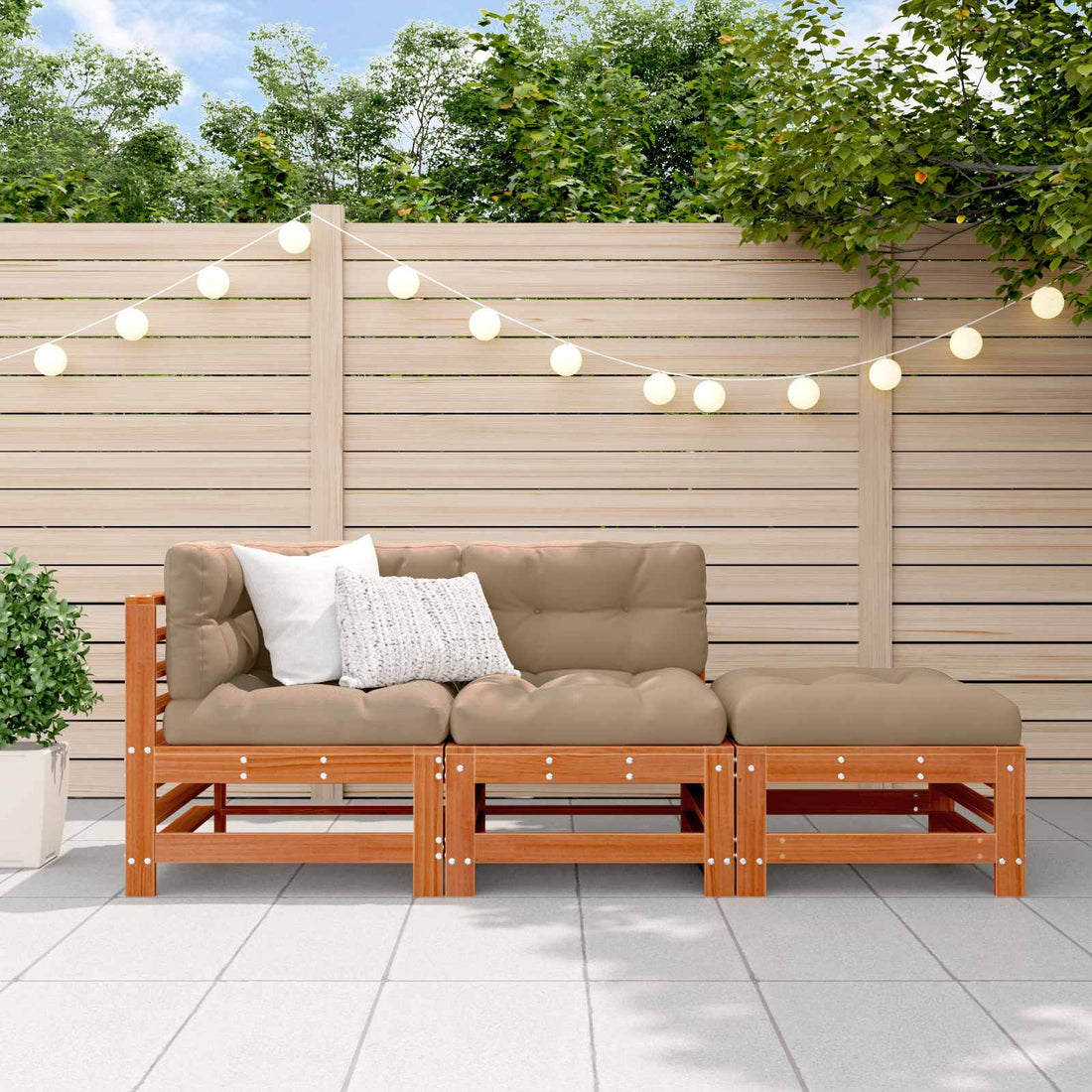 vidaXL Conjunto de Sofás de Jardín 3 uds. Marrón Cera