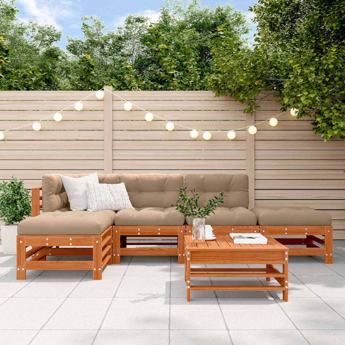 vidaXL Conjunto de Sofás de Jardín 6 uds. Marrón Cera