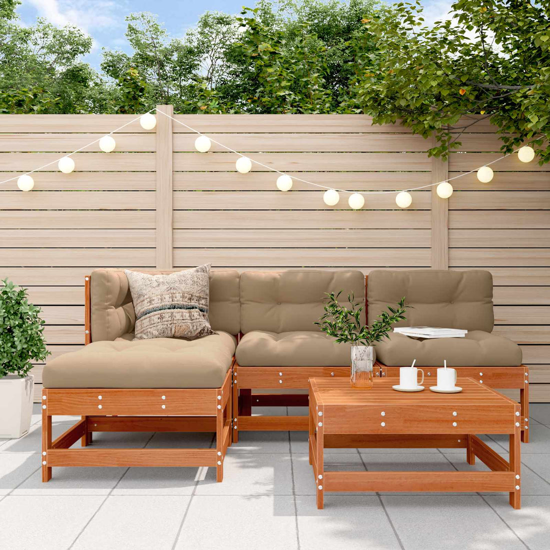 vidaXL Conjunto de Sofás de Jardín 5 uds. Marrón Cera