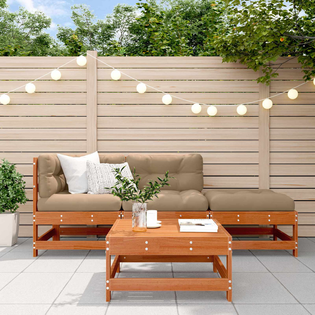 vidaXL Conjunto de Sofás de Jardín 4 uds. Marrón Cera