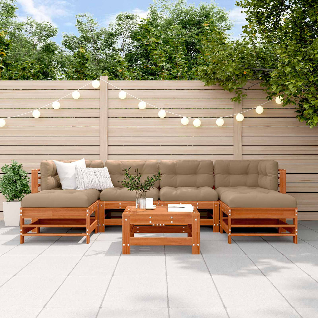 vidaXL Conjunto de Sofás de Jardín 7 uds. Marrón Cera