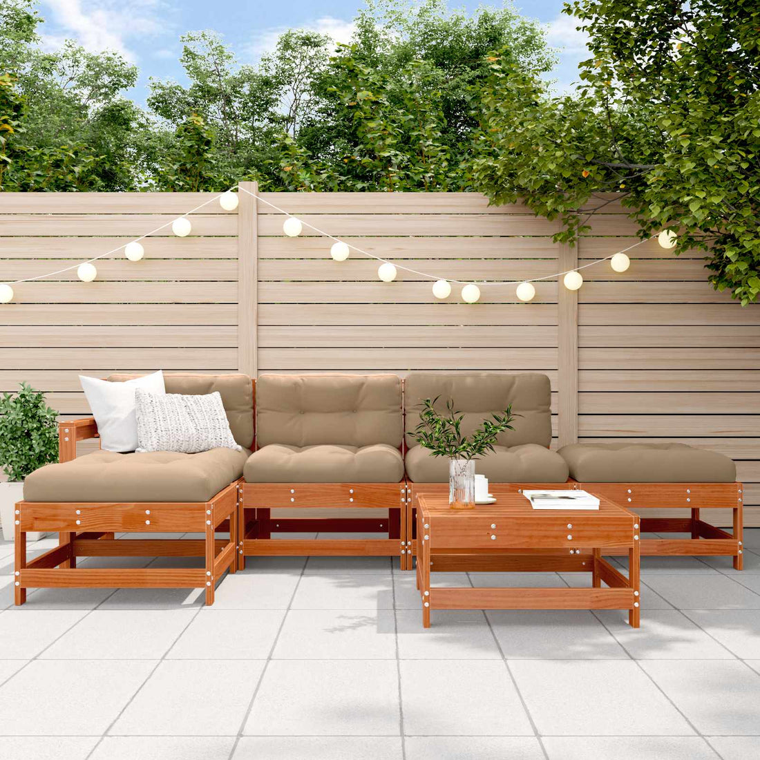 vidaXL Conjunto de Sofás de Jardín 6 uds. Marrón Cera