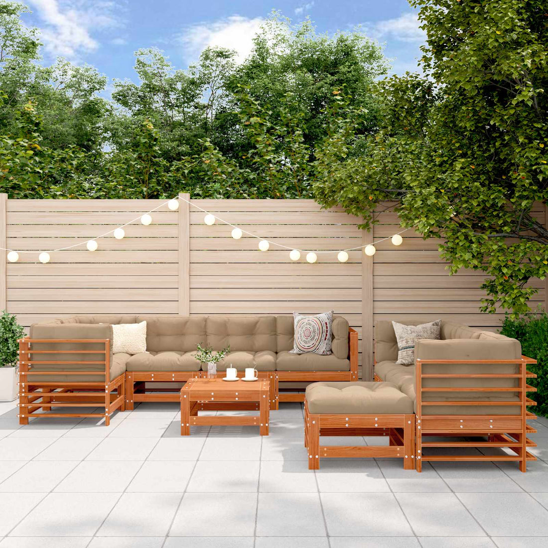 vidaXL Conjunto de Sofás de Jardín 10 uds. Marrón Cera