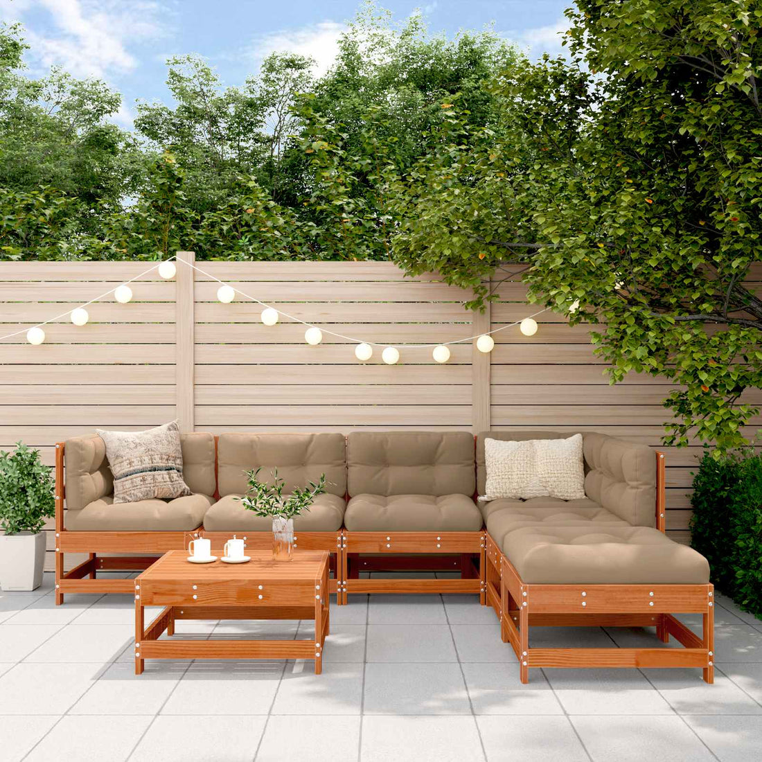 vidaXL Conjunto de Sofás de Jardín 7 uds. Marrón Cera