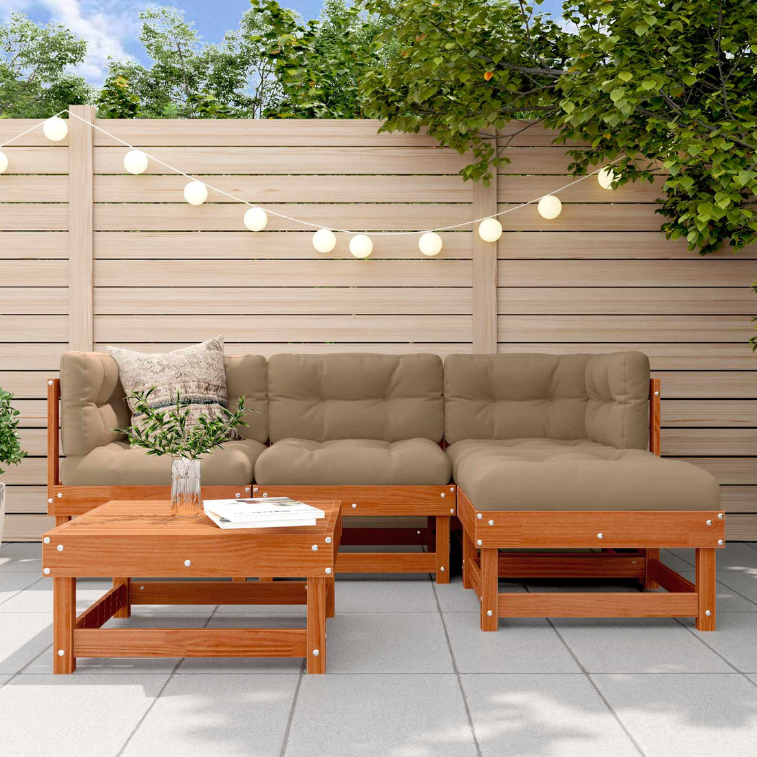 vidaXL Conjunto de Sofás de Jardín 15 uds. Marrón Cera