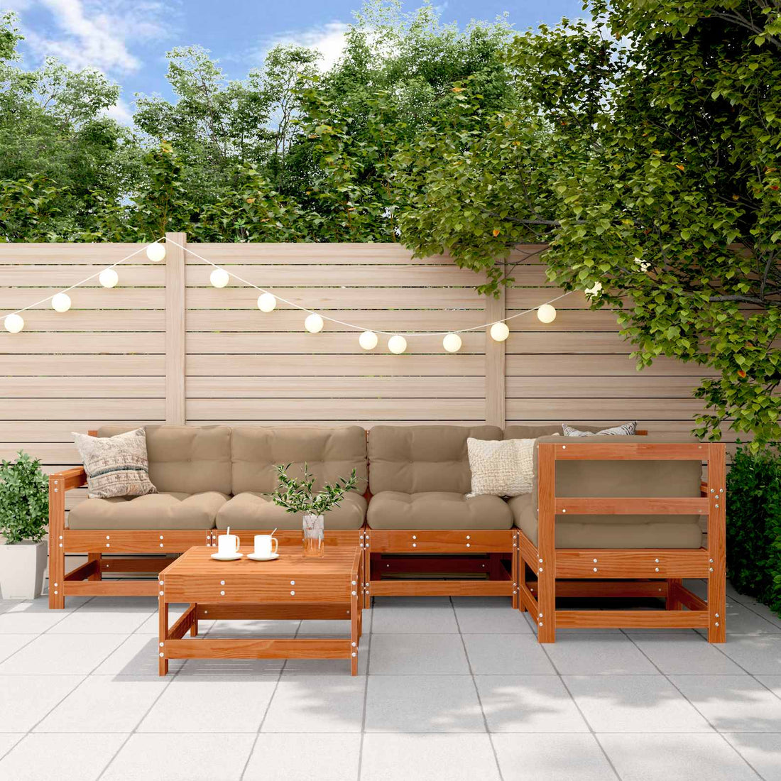 vidaXL Conjunto de Sofás de Jardín 6 uds. Marrón Cera
