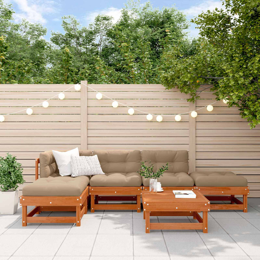 vidaXL Conjunto de Sofás de Jardín 6 uds. Marrón Cera