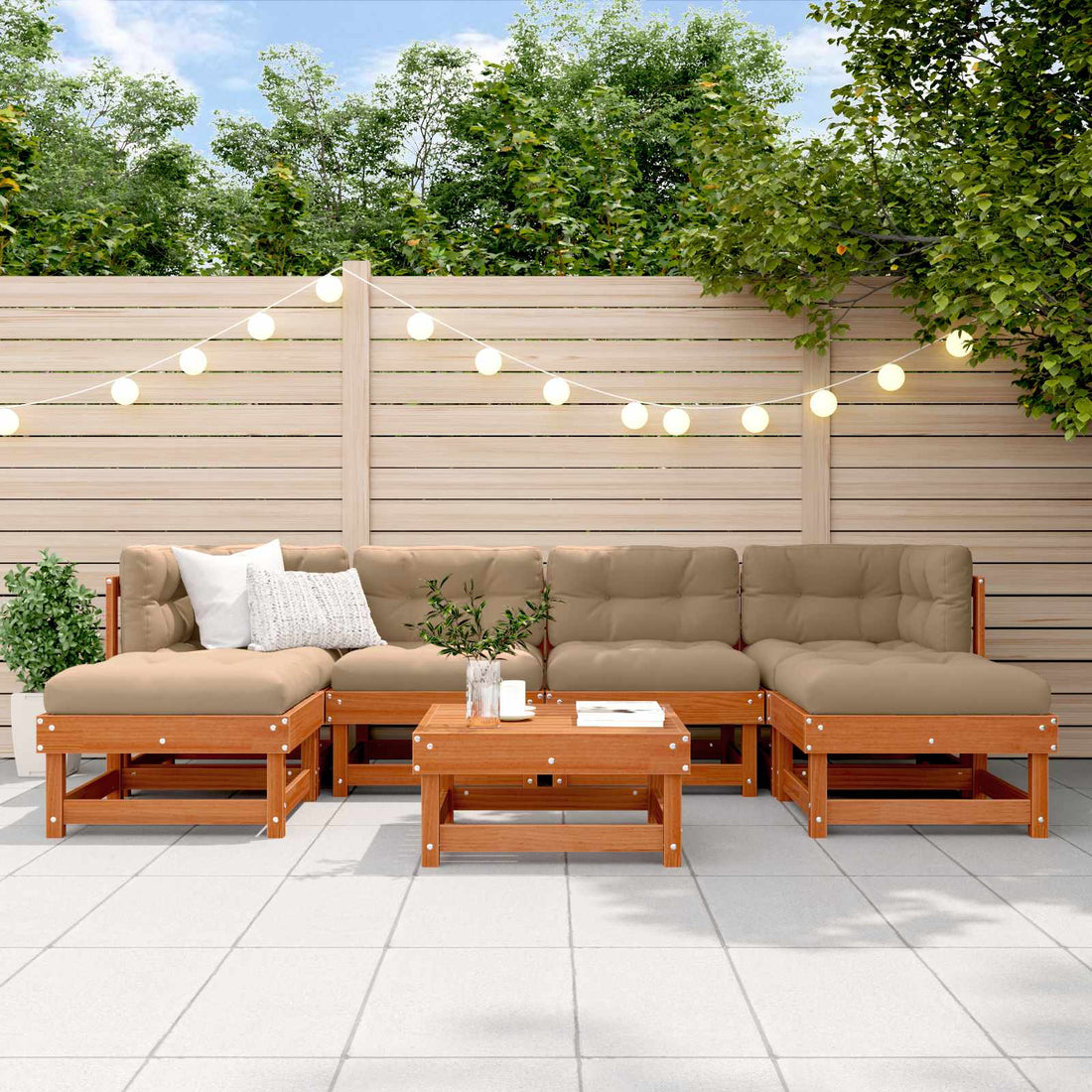 vidaXL Conjunto de Sofás de Jardín 7 uds. Marrón Cera Pino macizo
