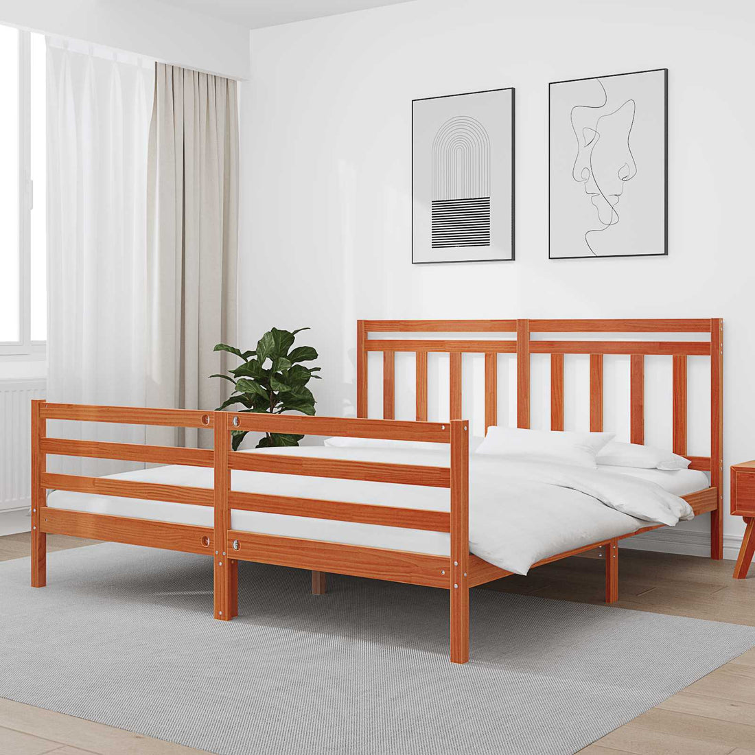 vidaXL Estructura de cama con cabecera Marrón cera 180 x 200 cm
