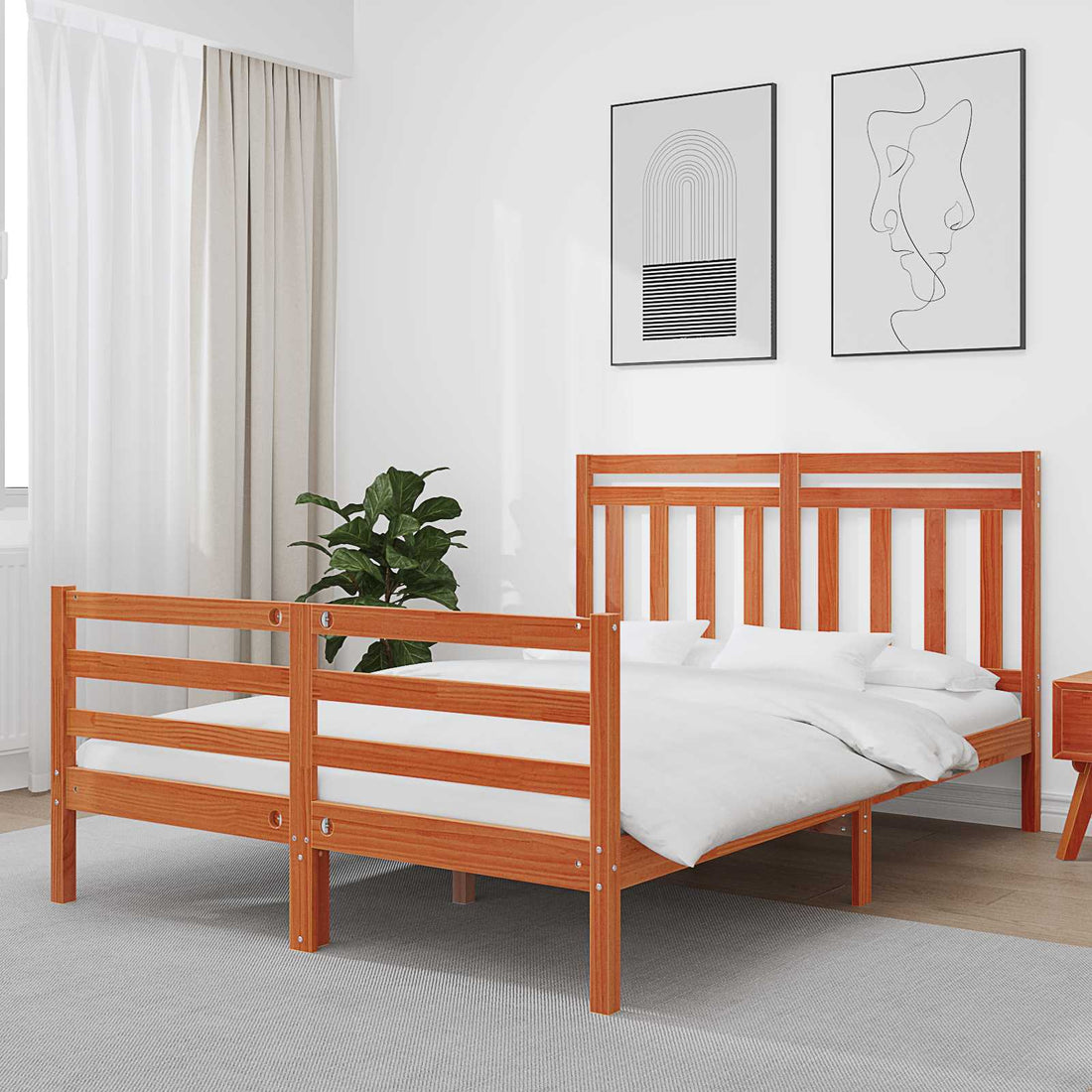 vidaXL Estructura de cama con cabecera Marrón cera 140 x 188 cm