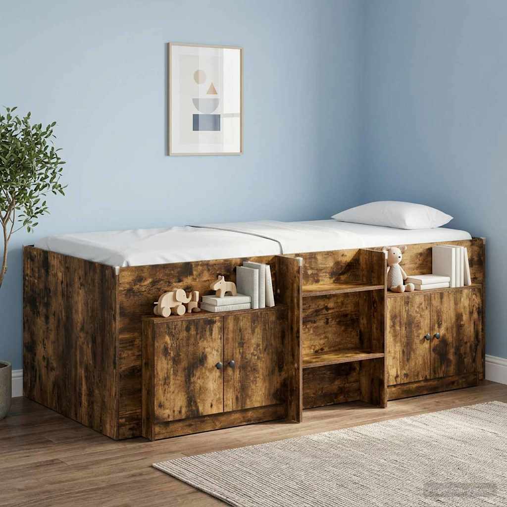 vidaXL Armario de almacenamiento para cama alta 2 uds. Roble Ahumado