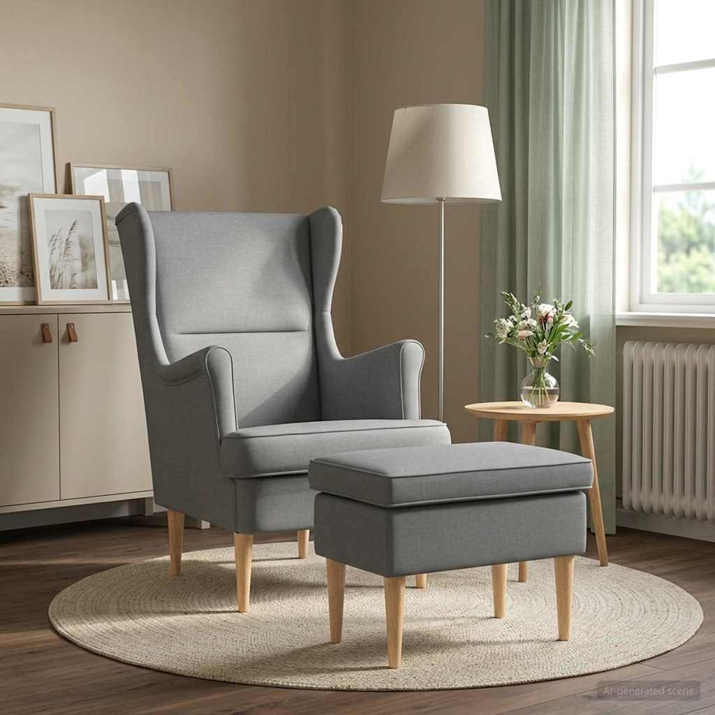 vidaXL Sillón con Pouf 2 uds. Gris Claro Tela