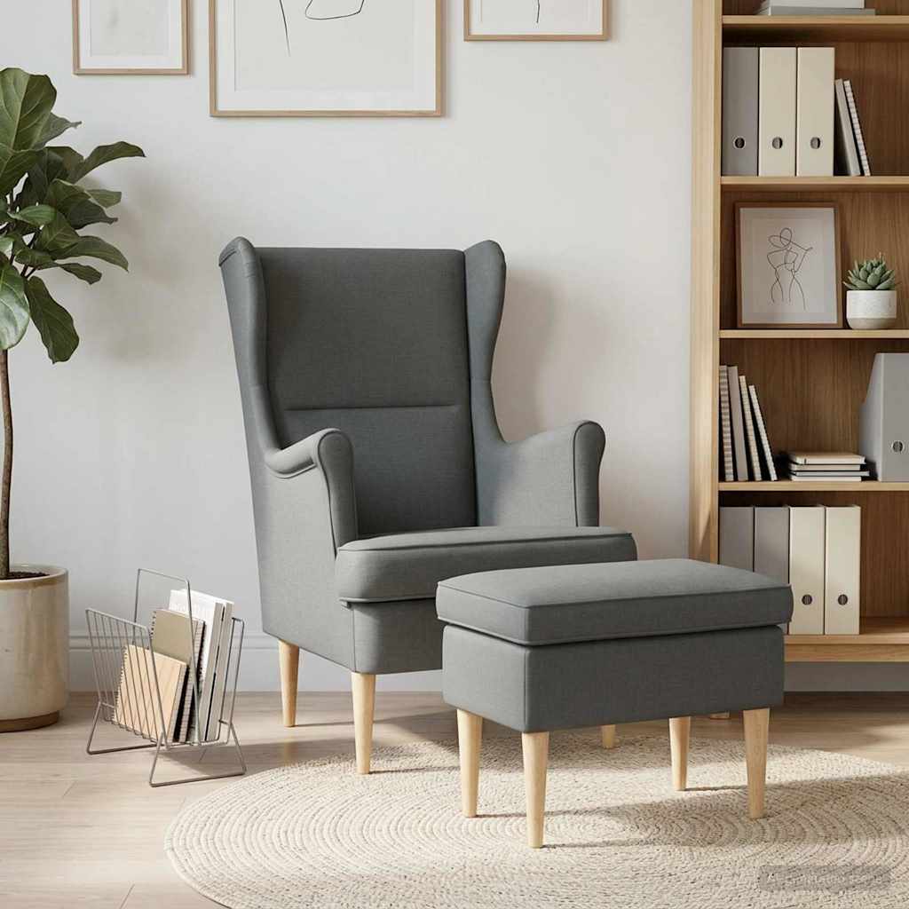 vidaXL Sillón con Pouf 2 uds. Gris oscuro Tela