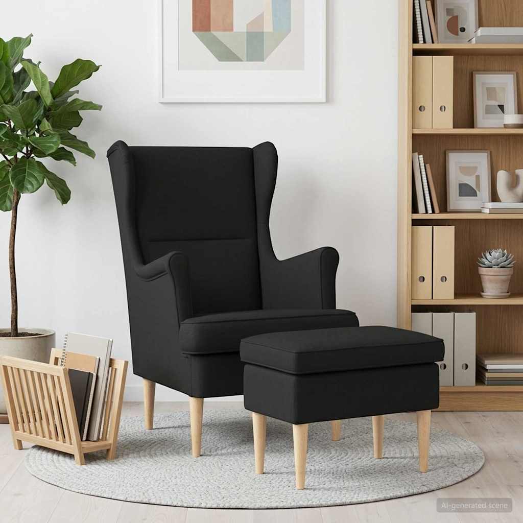 vidaXL Sillón con Pouf 2 uds. Negro Tela
