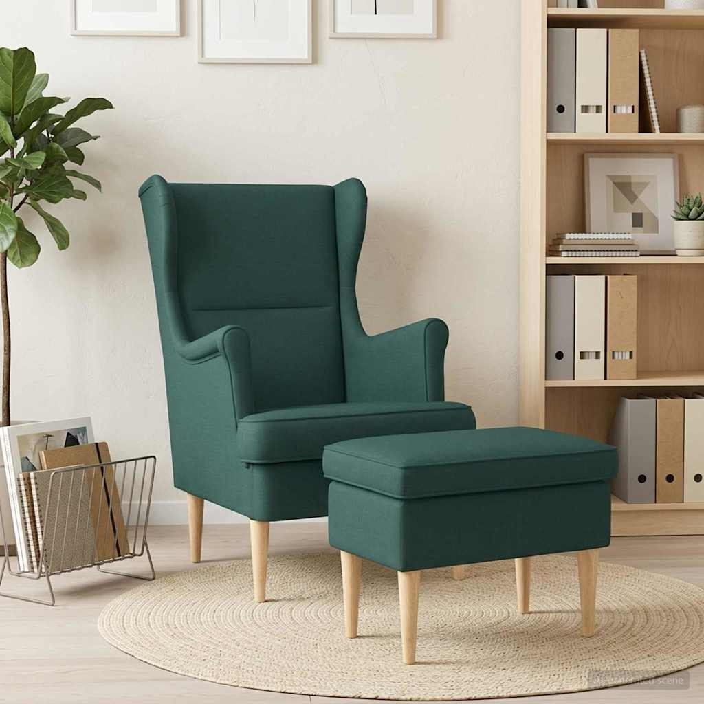 vidaXL Sillón con Pouf 2 uds. Verde oscuro Tela