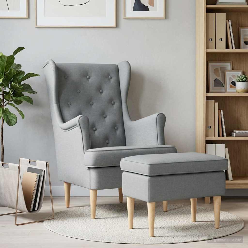 vidaXL Sillón con Pouf 2 uds. Gris Claro Tela