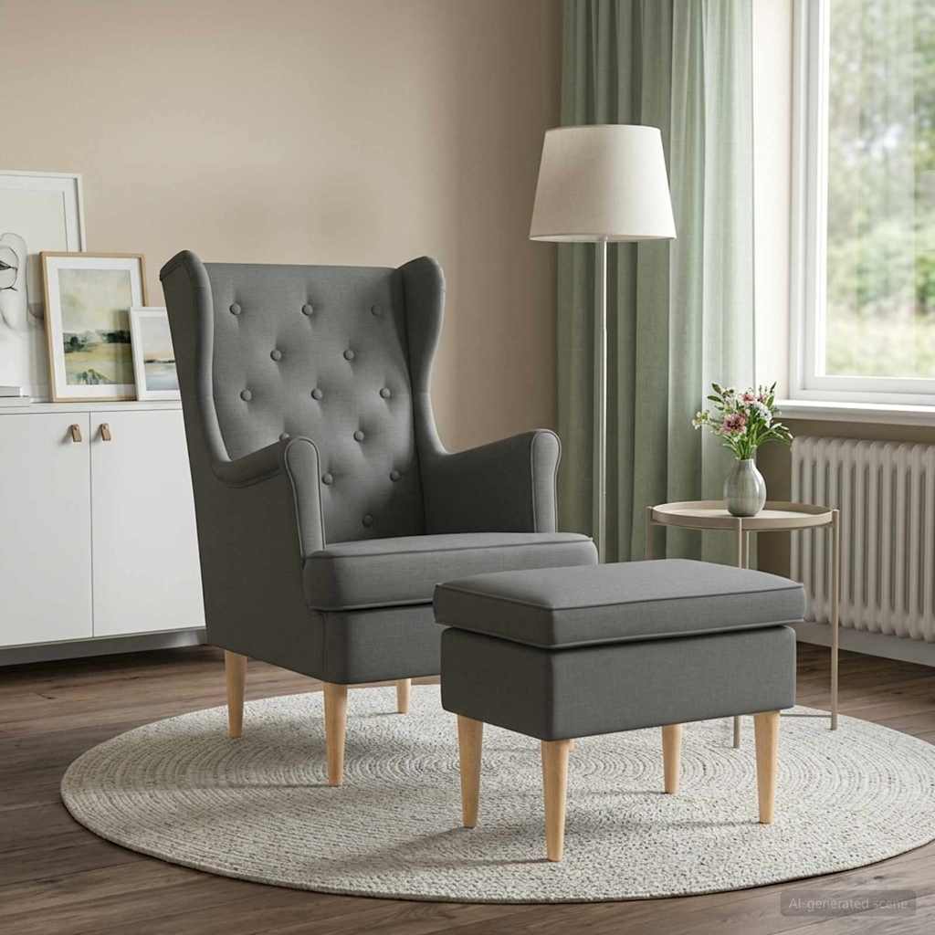 vidaXL Sillón con Pouf 2 uds. Gris oscuro Tela