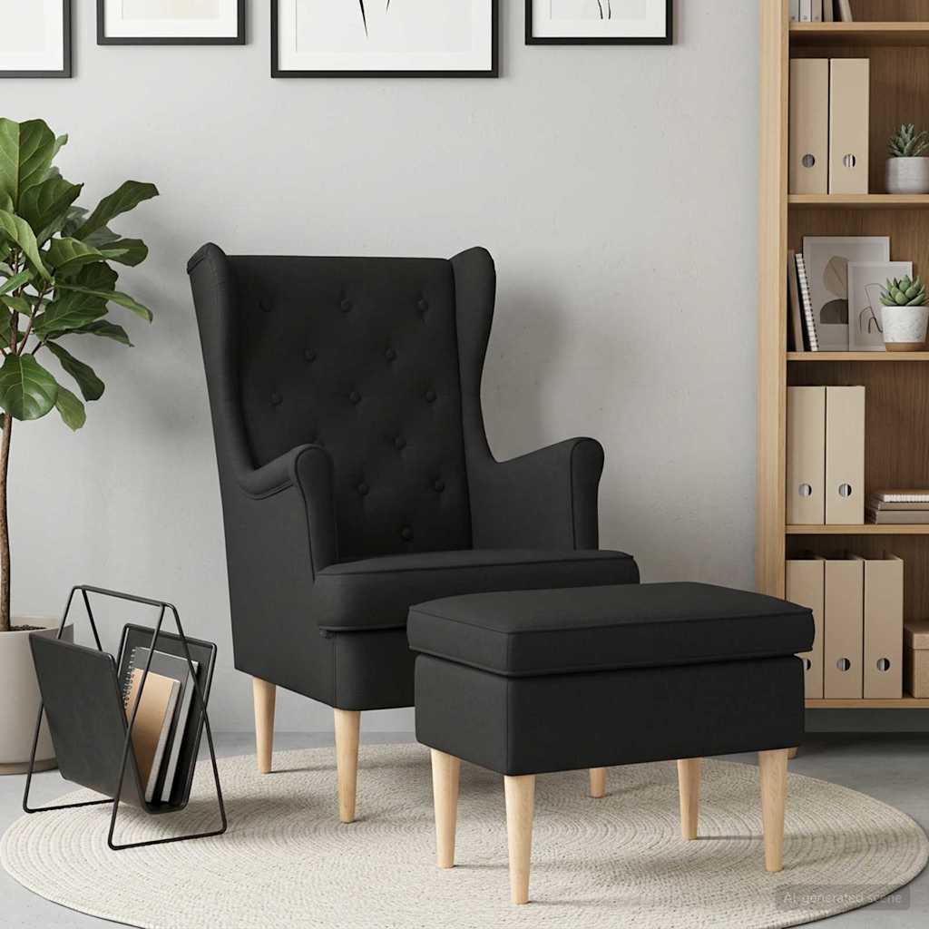 vidaXL Sillón con Pouf 2 uds. Negro Tela