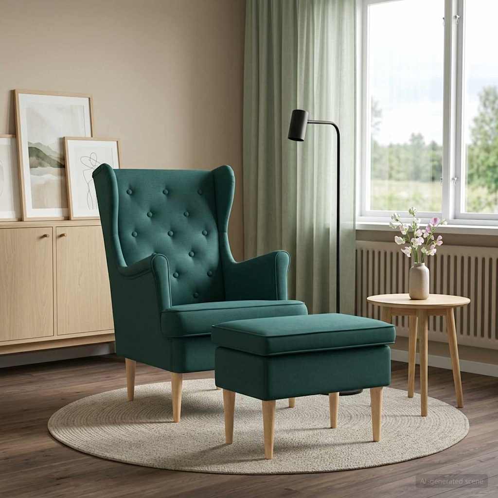 vidaXL Sillón con Pouf 2 uds. Verde oscuro Tela