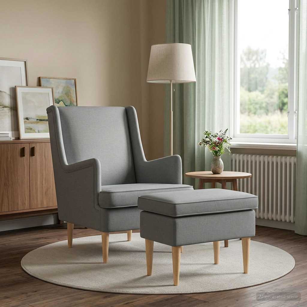 vidaXL Sillón con Pouf 2 uds. Gris Claro Tela