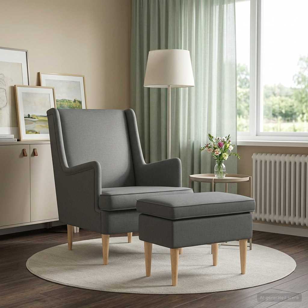 vidaXL Sillón con Pouf 2 uds. Gris oscuro Tela