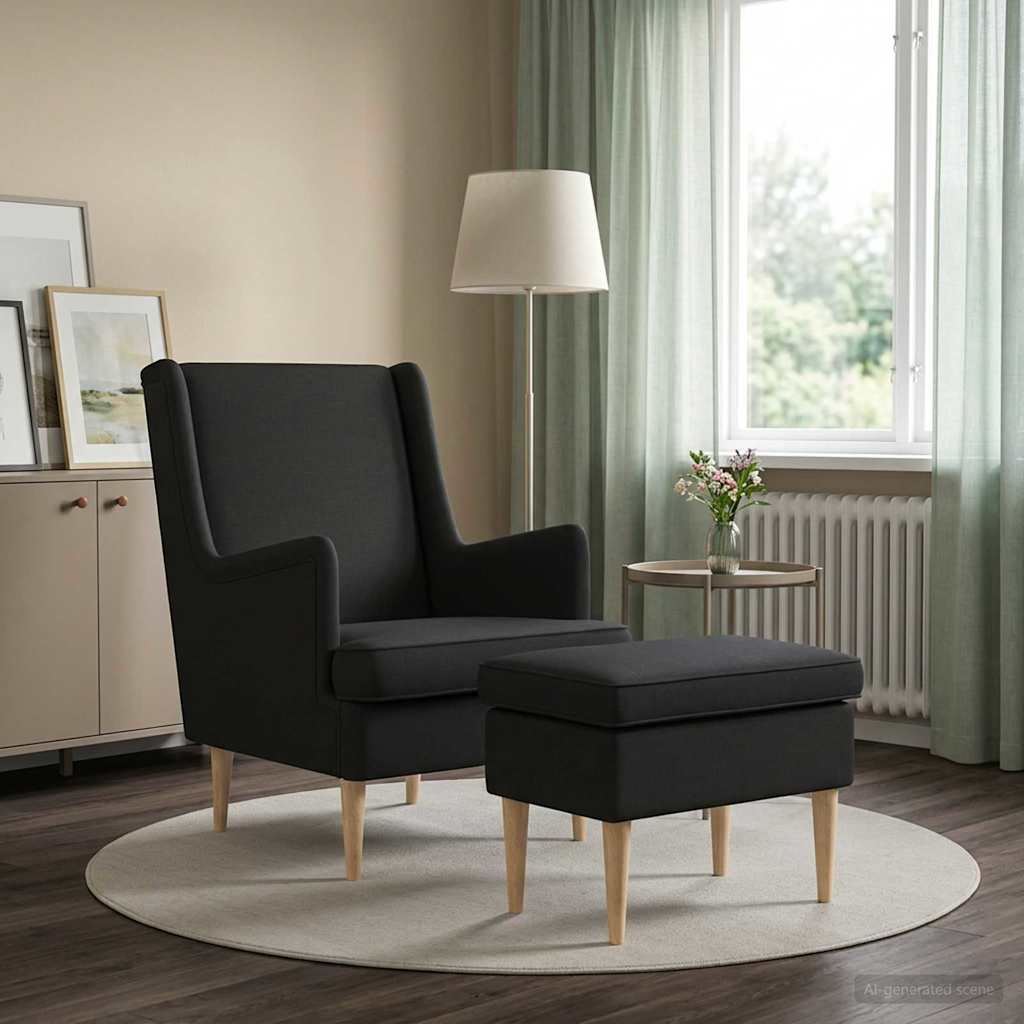 vidaXL Sillón con Pouf 2 uds. Negro Tela