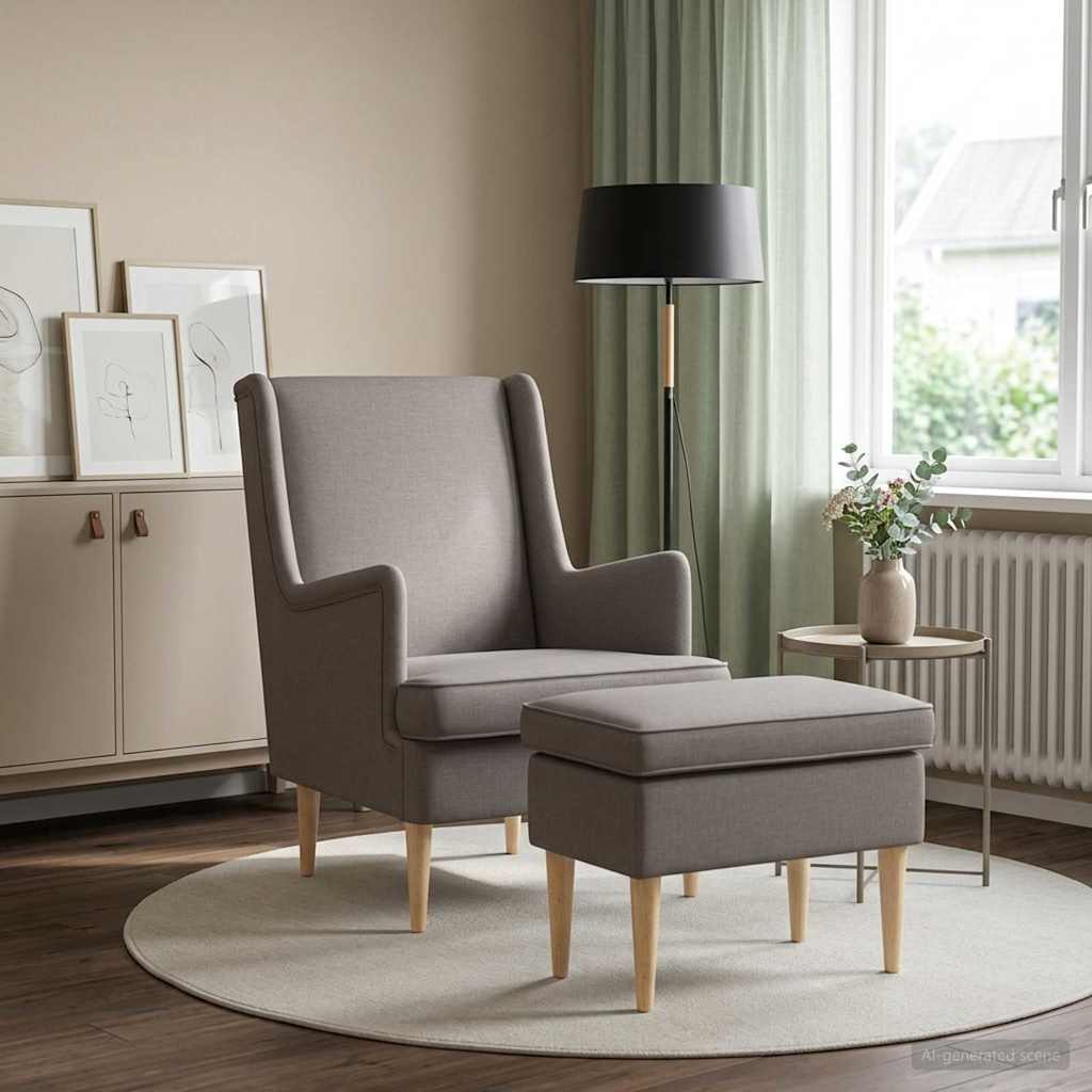 vidaXL Sillón con Pouf 2 uds. Topo Tela