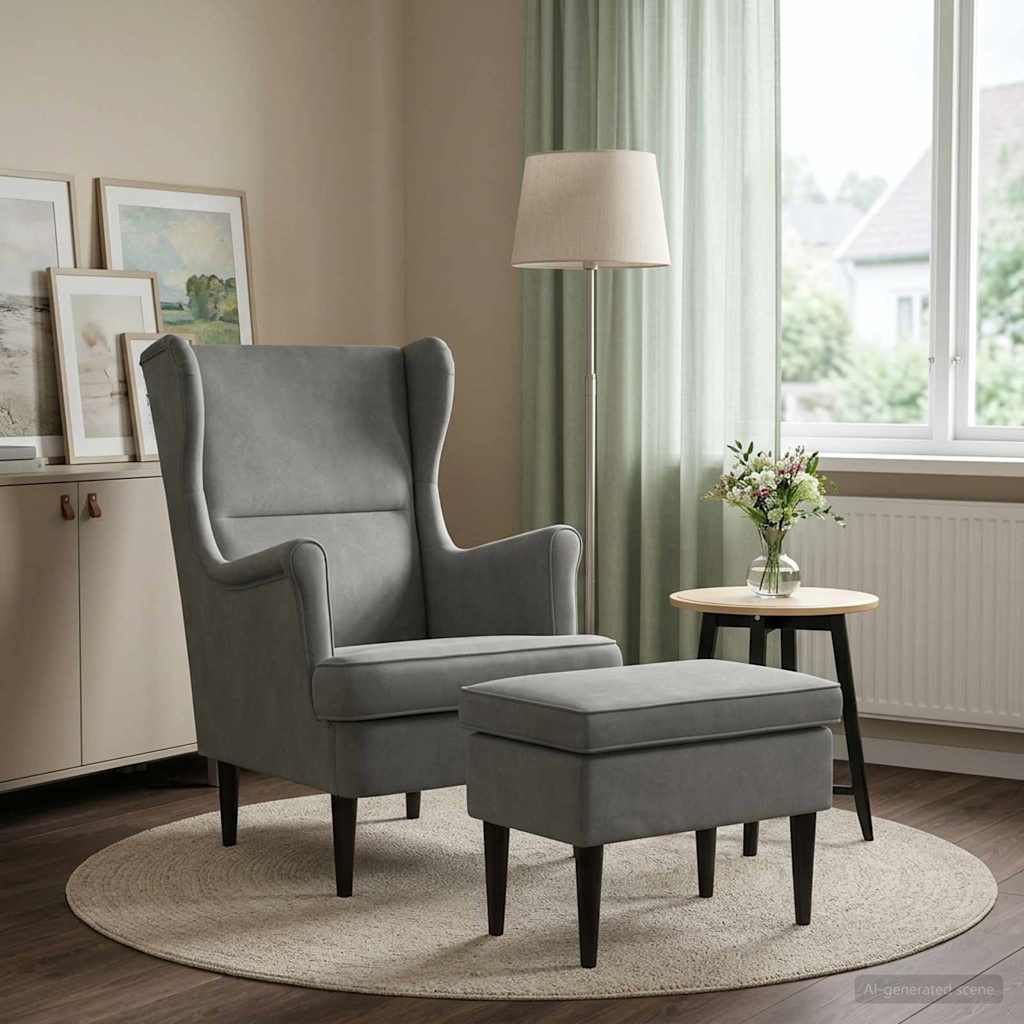 vidaXL Sillón con Pouf 2 uds. Gris oscuro Terciopelo