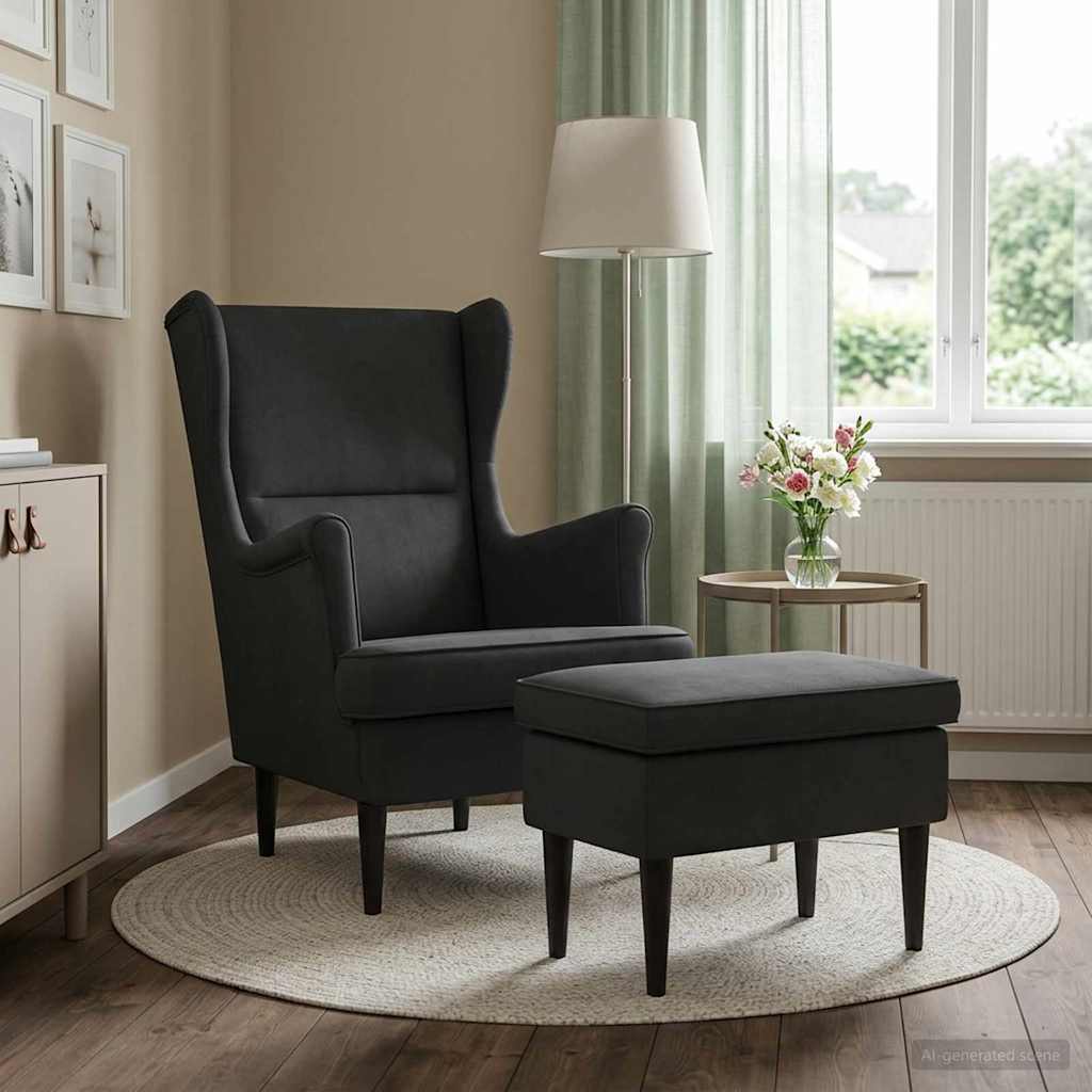 vidaXL Sillón con Pouf 2 uds. Negro Terciopelo