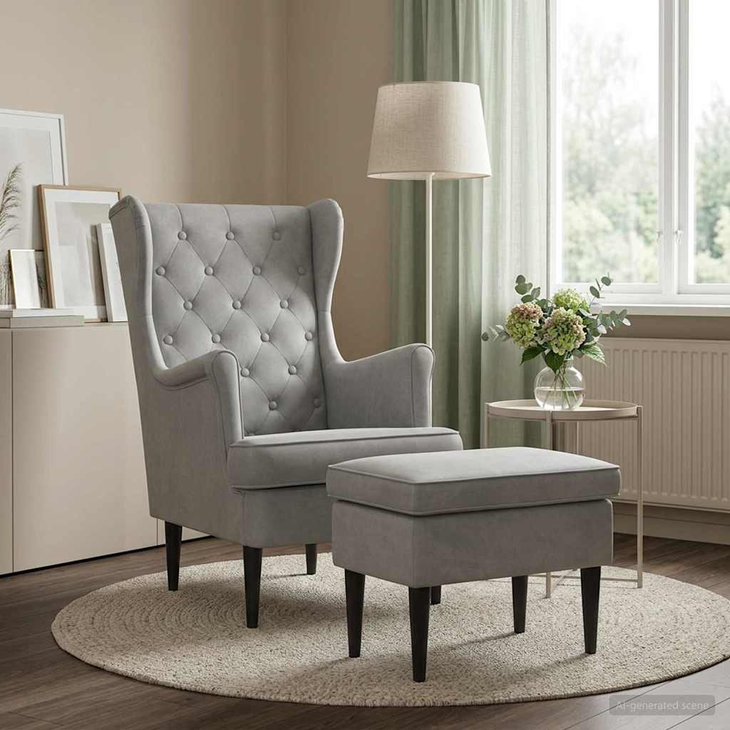 vidaXL Sillón con Pouf 2 uds. Gris Claro Terciopelo