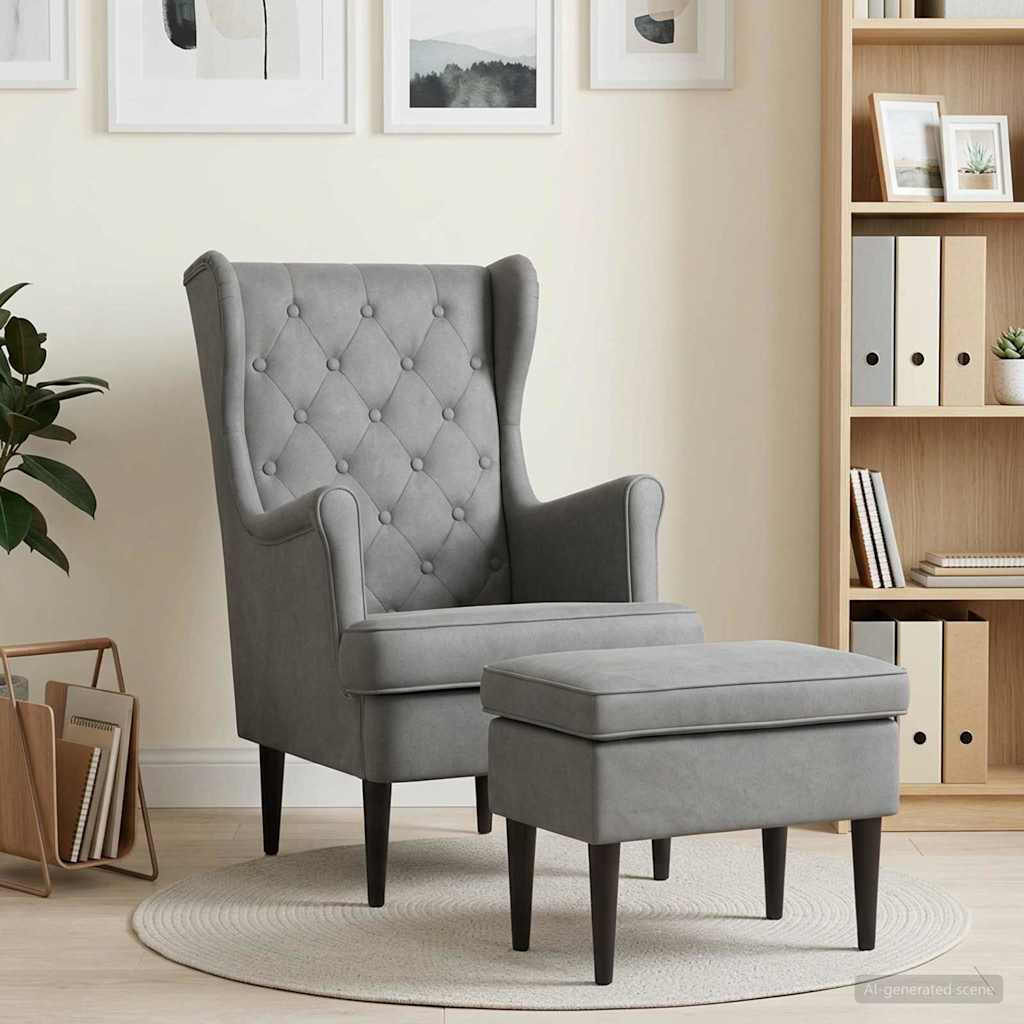 vidaXL Sillón con Pouf 2 uds. Gris oscuro Terciopelo